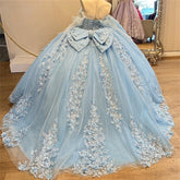 Light Blue Floral Quinceañera Dress for Sweet 16 Birthday Party Dress